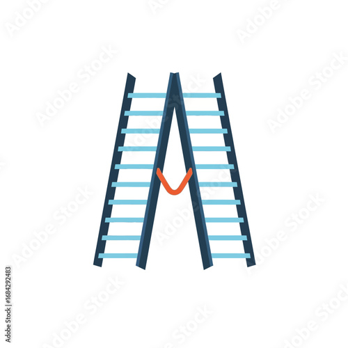 An A-frame ladder, also known as a stepladder, stands open and ready for use, its blue rungs and dark blue frame forming a stable structure against a white background.