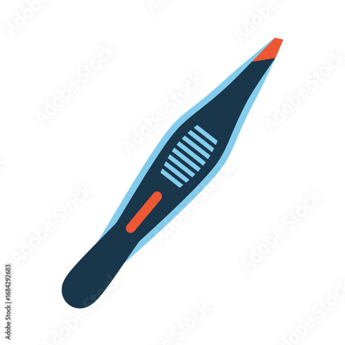 A stylized illustration of a pair of tweezers, showing a detailed design.