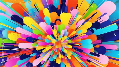 Dynamic Abstract Animation: Colorful Shapes Bursting from Center in Vivid Motion