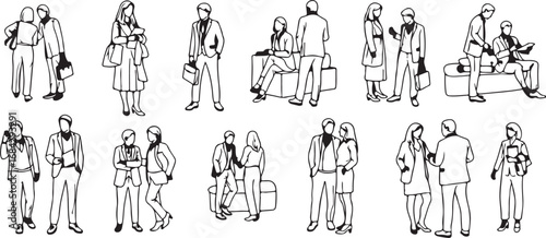 Collection of hand drawn figures in black and white sketch style