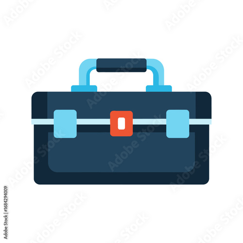 A dark blue toolbox with a light blue handle and latch, ready for carrying tools and equipment.