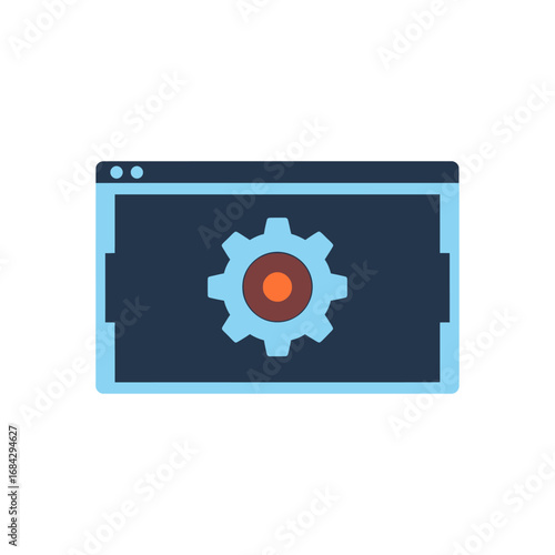 Illustration of a browser window displaying a gear or cogwheel icon, symbolizing settings or configuration.