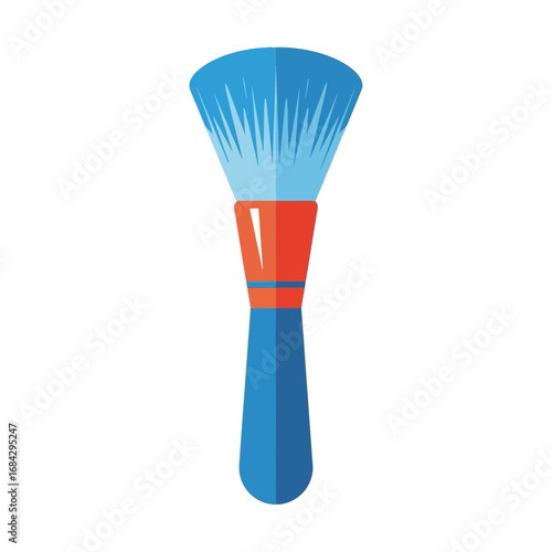 A vibrant blue and orange makeup brush illustration, isolated on a white background.
