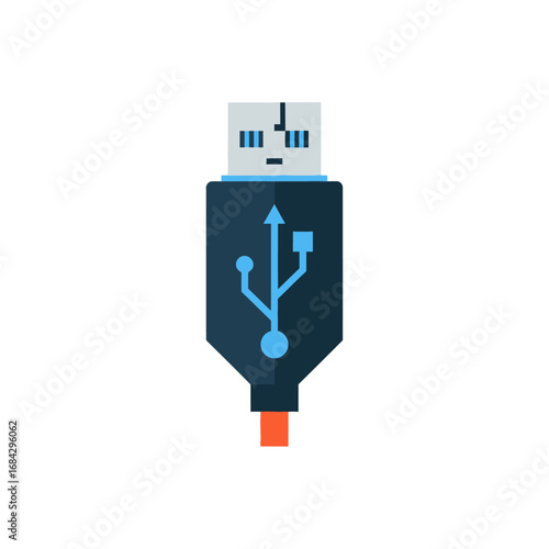 A stylized illustration of a USB flash drive, showing its connector and casing details.
