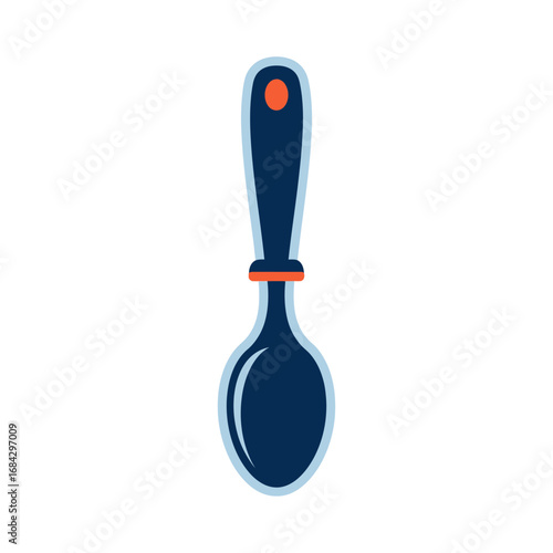 Illustration of a dark blue spoon with a light blue outline and an orange accent on the handle, isolated on a white background.