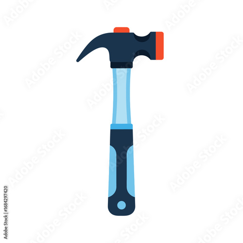 A stylized illustration of a claw hammer, showing its head and handle.