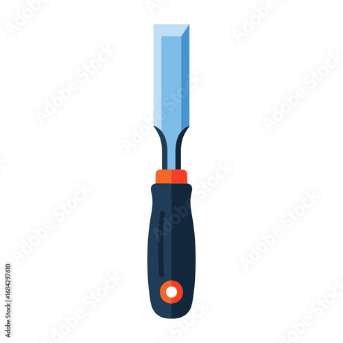A flat-style illustration of a wood chisel, a woodworking tool with a sharp blade and ergonomic handle.