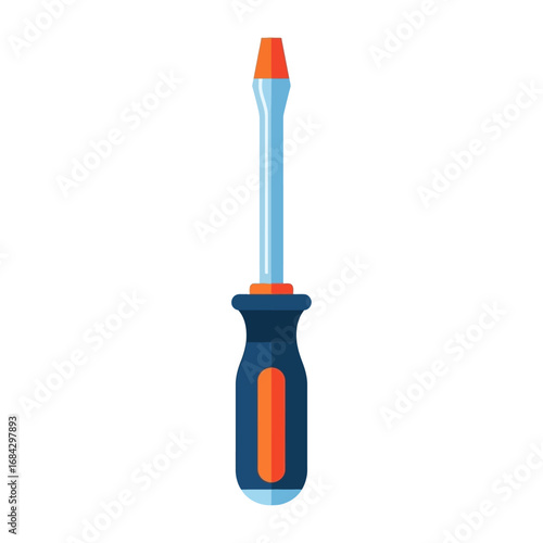 A flat vector illustration of a single flat-head screwdriver with a blue and orange handle.
