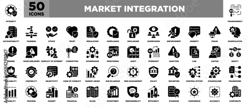 Market Integration Icon Sheet Glyph Black