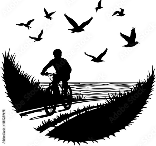 silhouette of a man riding a bicycle, bike, bicycle, silhouette, sport, vector, cycling, motorcycle, biker, cyclist, illustration, extreme, race, motocross, cycle, black, speed, jump, ride, mountain, 