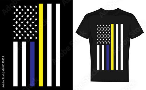 Gold and Blue Line 911 Dispatcher First Responder Cat Illustration