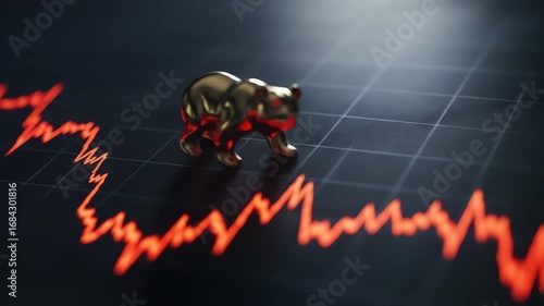 Gold bear figurine on a downward trending red graph