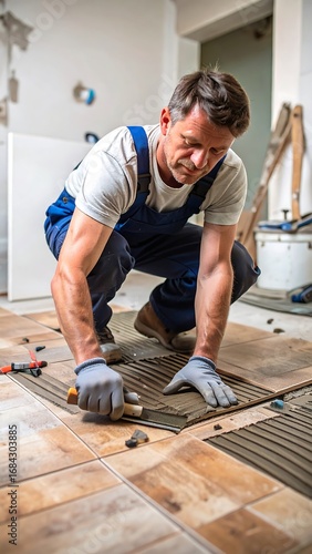 Tile installation in progress