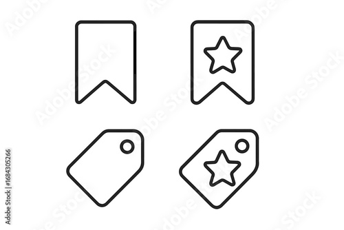 Bookmark and tag line icon set. Essential minimalist symbols for favorite, save, price, and labels. Vector illustration for UI, UX, web, and app design. Simple modern graphic.