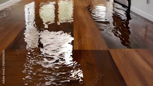 Mopping up flooded electrical room with water damage from snowmelt or pipe burst defocused electrical cable visible. Concept Water Damage Restoration, Electrical Room created with generative ai