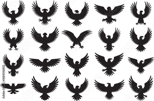 eagle silhouettes vector set 20 flying poses for logo design and branding