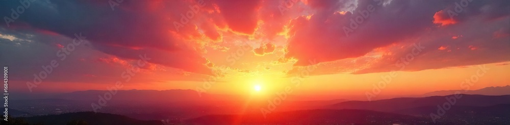 Obraz premium A vibrant sunrise paints the sky with hopeful colors, signifying renewal and a fresh start on a peaceful Sunday morning Perfect for themes of rebirth, hope, and spiritual awakening , sacred, ray