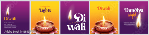 Happy Diwali festival with oil lamp, Rangoli decoration with Diya, Diwali holiday Background with rangoli, Diwali celebration greeting card,vector.