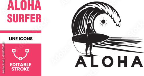 Aloha surfer on a wave, a tropical summer beach scene for surfing and water sports, perfect for vacation and adventure in the ocean