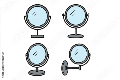 Mirror icon set. Cosmetic and makeup table mirror symbol collection. Vector cartoon illustration of beauty and vanity accessories for grooming with a transparent background.