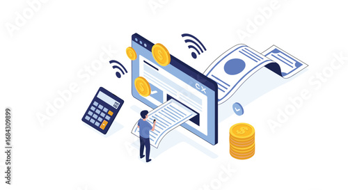 Modern business finances analyzed with digital tools and currency symbols for growth strategy