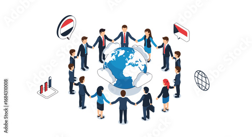 Diverse global team unites around planet, fostering collaboration and business growth for worldwide success.