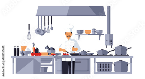 Chef Preparing Food in a Modern Kitchen.