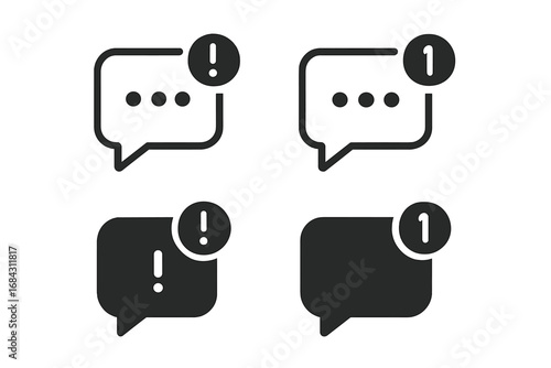 Push notification vector icon set. New message and chat bubble symbol with alert and reminder signs for app interface. Unread notification counter for UI UX design elements.