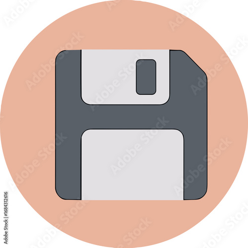 Flat Design Round Diskette Storage Technology Retro Object Icon