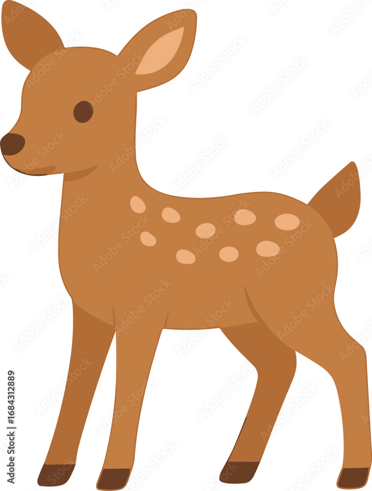 Fototapeta premium Simple Cartoon Style Standing Fawn Illustration on a White Background