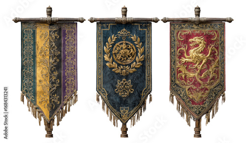 Decorative Banners with Intricate Designs on Transparent Background