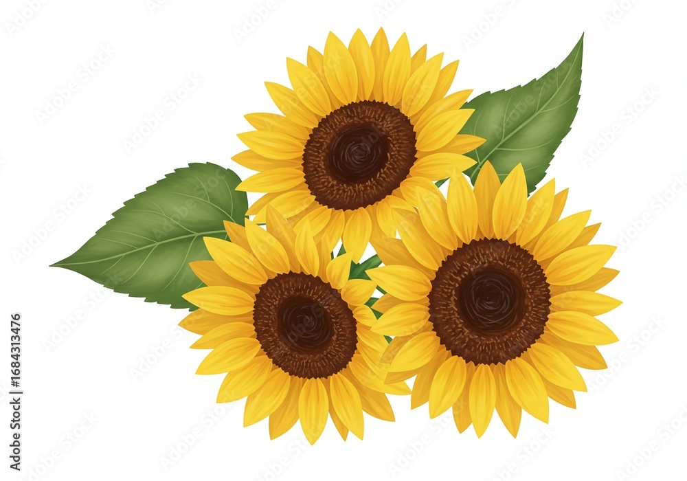 Obraz premium Sunflowers A Trio of Yellow Petals and Earthy Centers, Bringing Nature's Warmth and Joy to Any Setting