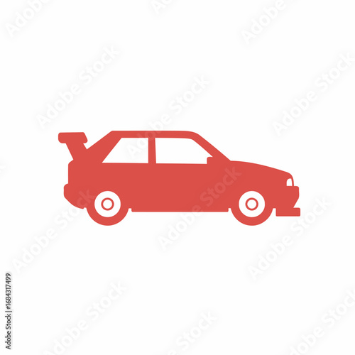 Red silhouette of a hatchback car with a spoiler, side view, isolated on white background.