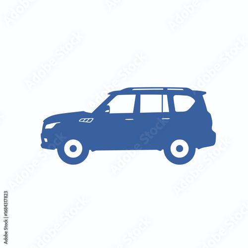 Side view of a dark blue SUV, likely a luxury model, with roof rack.