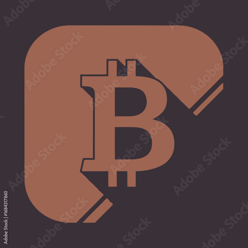 Bitcoin symbol icon with long shadow on dark background.