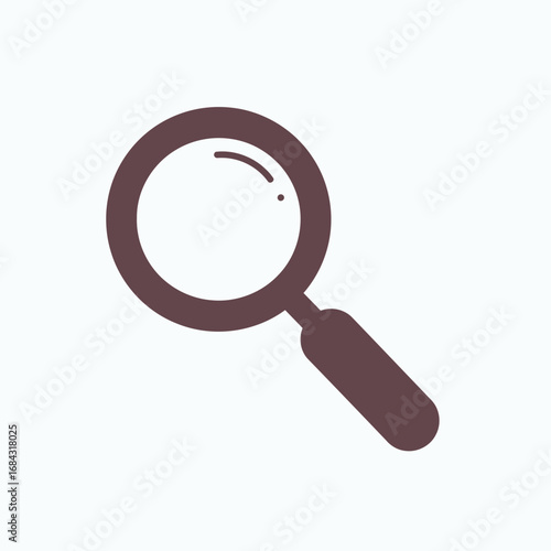 A simple, stylized illustration of a magnifying glass with a dark brown frame and handle against a light grey background.