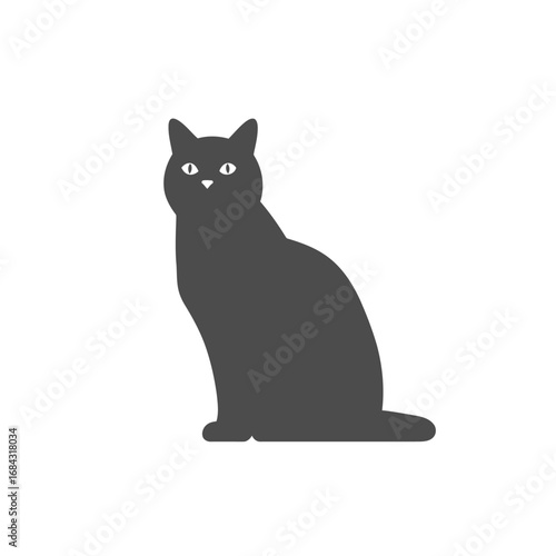 A simple, elegant, and minimalist silhouette illustration of a sitting black cat.
