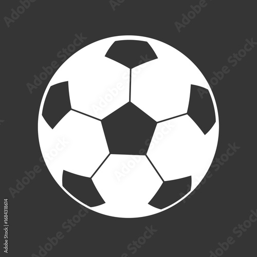 A classic black and white soccer ball is depicted against a dark gray background.