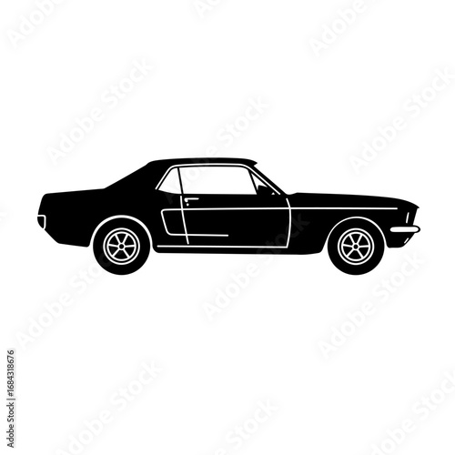 Black silhouette of a classic American muscle car, depicted in a side profile view, showcasing its iconic design.