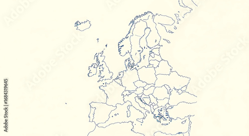 An outline map of Europe, showing country borders and coastlines in a minimalist style.