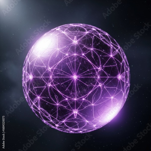 Abstract Glowing Network Sphere in Deep Space