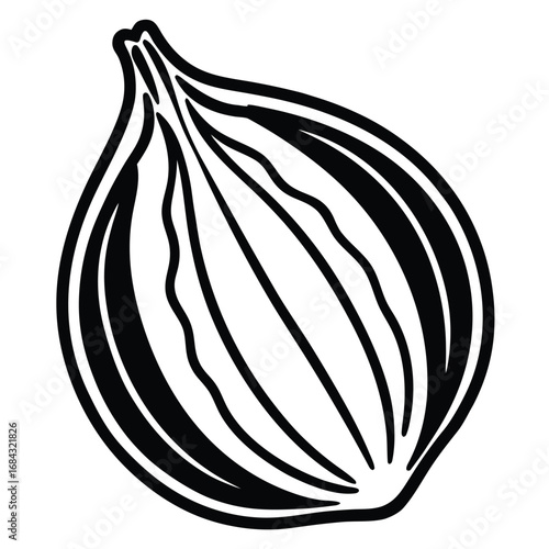 A black silhouette of a nutmeg spice on a white background