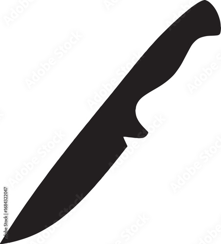 Black Silhouette of a Hunting Knife with Ergonomic Handle and Sharp Blade for Outdoor Adventures and Survival Kits Equipment