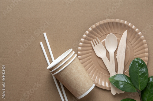 Eco friendly disposable tableware paper cup plate wooden cutlery sustainable food packaging