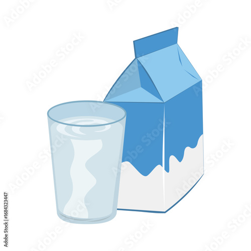 illustration a glass of milk and its packaging
