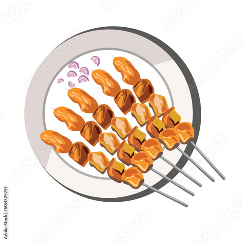 illustration a plate of satay with sliced onions
