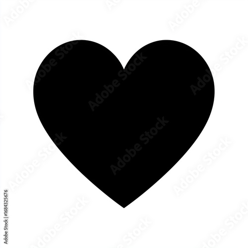 Minimalist flat black heart icon isolated on white background, simple vector illustration in modern flat style, no shadows or details, clean graphic design symbol