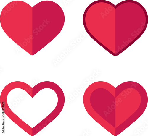 Flat Love Heart Vector Set