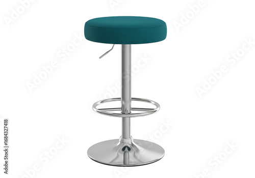 Teal bar stool with chrome base, a modern and stylish piece of furniture.