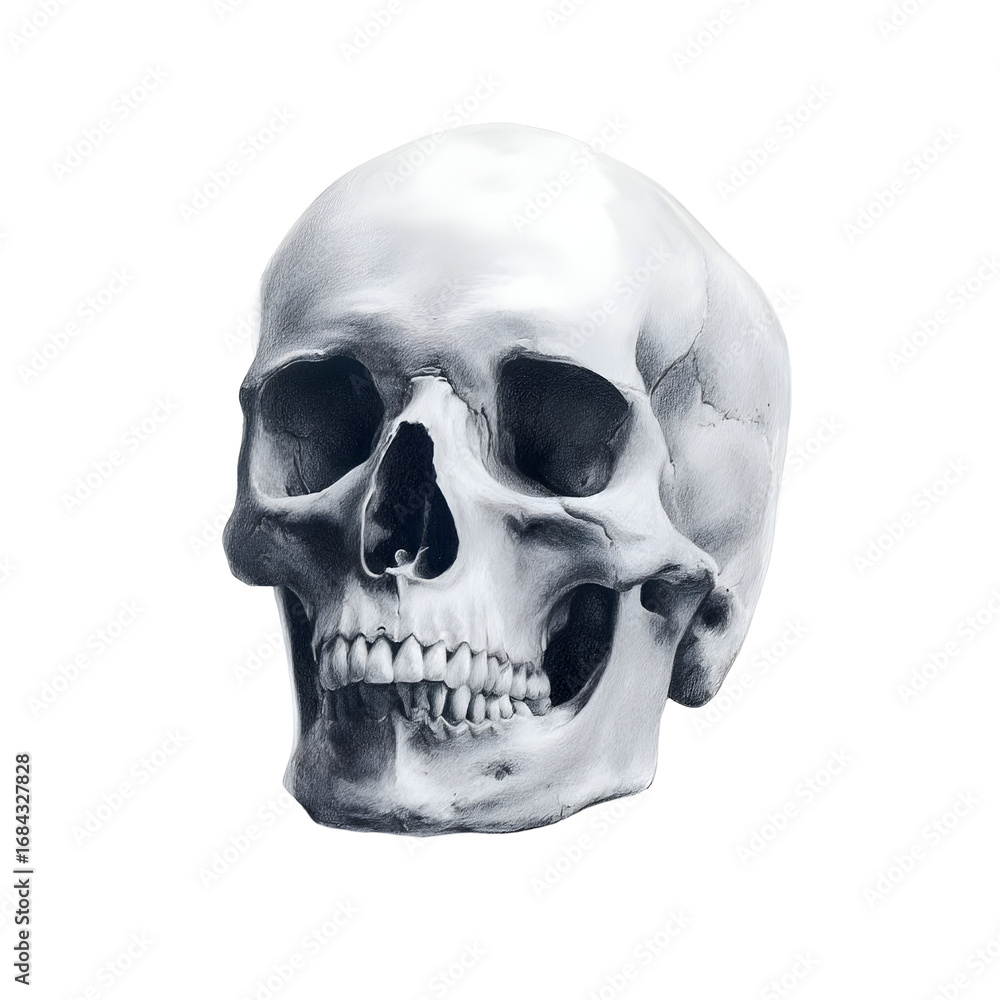 Obraz premium Dramatic skull illustration against dark background, symbolizing mortality and mystery